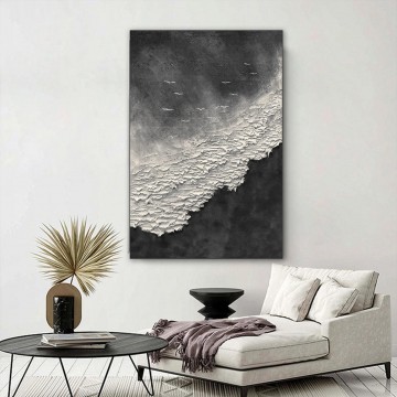 monochrome black white Painting - D Black White Wave Wabi sabi by Palette Knife wall decor